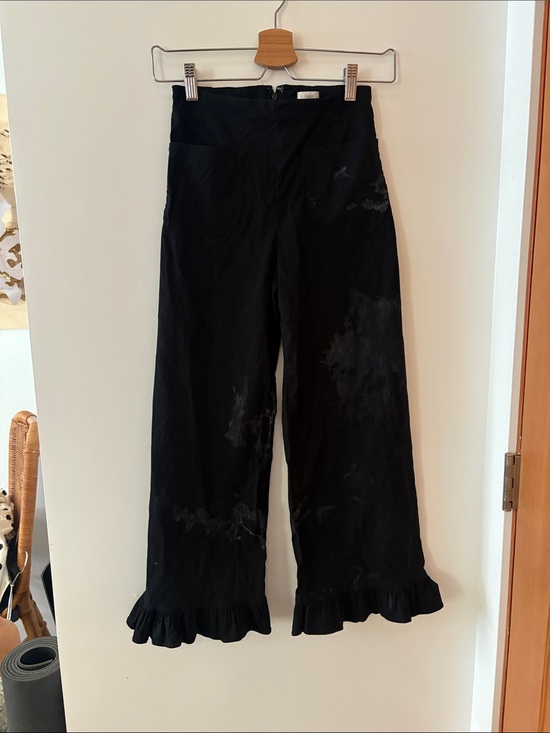 Maeve Pants - Maeve Black Wide-Leg Pants with Ruffle Hem